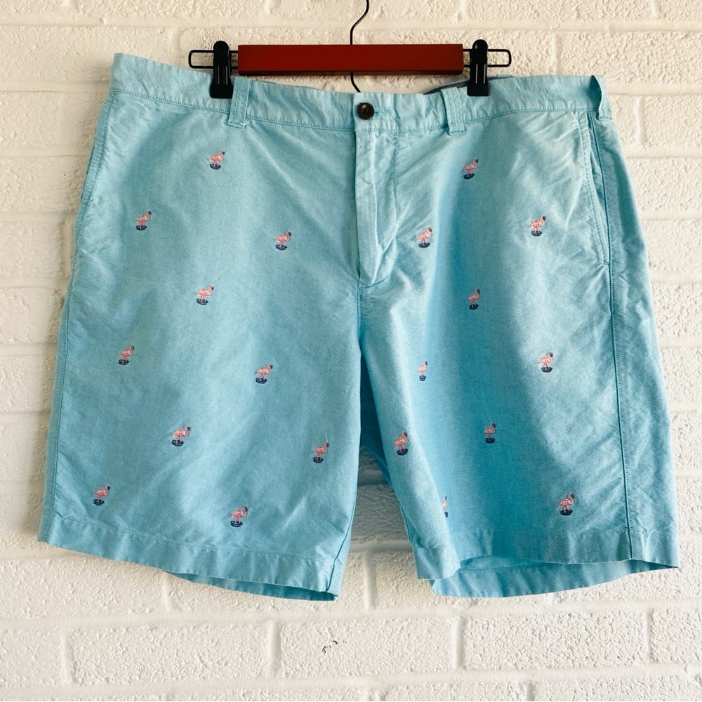 J. Crew Men’s Shorts Chino Flamingo Light Blue Turquoise Embroidered 40 Preppy